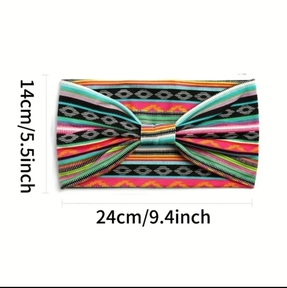 Floral Print Wide Headband in Navy & Green